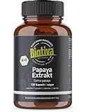 Papaya Extrakt 120 Kapseln Bio hochdosiert - Proteolytische Aktivität - Pflanzenextrakt - abgefüllt und kontrolliert in Deutschland - Biotiva