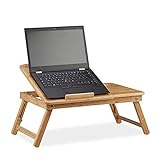 Relaxdays, Natur Höhenverstellbarer Laptoptisch fürs Bett, Bambus Notebooktisch m. Schublade, HxBxT: 30 x 69 x 35 cm, Standard
