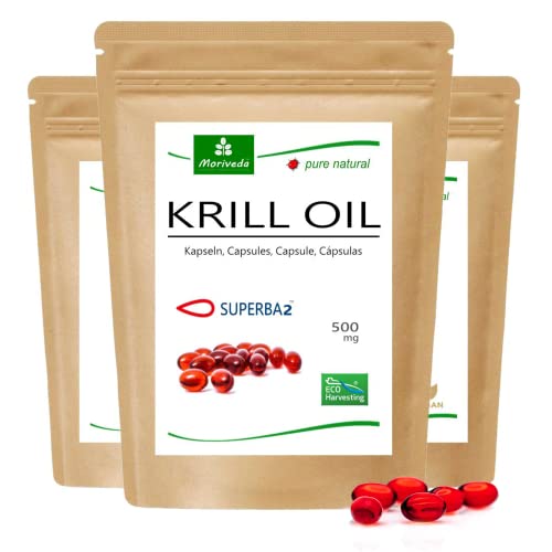MoriVeda® Superba Premium Krillöl, 180 Kapseln mit revolutionärem Omega 3 Öl, verestertem Astaxanthin, Antioxidantien & Vitaminen I Zertifiziert durch USDA, ISO & MSC I 3x 60 St.