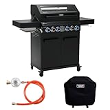 TAINO PLATINUM YAMARA DARK 4+2 Gasgrill Set Stahl 4 Brenner Keramik Sear-Burner Keramik Backburner Piezo-Zündung Abdeckhaube