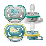 Philips Avent ultra air Schnuller - 2er Pack, BPA-freier, atmungsaktiver Schnuller für Babys ab 18 Monaten, inklusive Transport- und Sterilisationsbox, Wal/Wal (Modell SCF349/24)