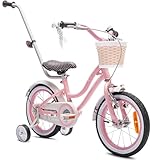 sun baby Mädchenfahrrad 14 Zoll Radgröße Heart Bike zur Auswahl, mit Abnehmbarer Schubstange, Kinderfahrrad für Mädchen von 2 bis 6 Jahre (Rosa, 14 Zoll)