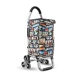 Einkaufstrolley mit 6 Rädern, 36 l Fassungsvermögen, abnehmbare, wasserdichte Tasche, leicht und faltbar, Push/Pull-Treppensteiger, 103 cm, leise, dreieckige Räder