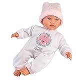 Llorens 1030010 Puppe Cuquita mit blauen Augen, Babypuppe mit weichem Körper, inkl. Stampler und Mütze, 30 cm, Blau, Rosa, Weiß