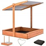 Sandkasten Imprägniert mit Verstellbarer Dach mit Sonnenschutz mit UV 100+ Schutz Sandbox mit Sandkastenvlies Holz, Sandkiste Sandbox (100x100 Grau)