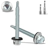 110 Stück Selbstschneidende Schrauben 5.5x50MM Trapezblechschrauben mit Dichtscheibe + 2 Stk Sechskant Bit Steckschlusselsatz M8 Spenglerschrauben Verzinkt Bohrschrauben Metalldachschrauben(Silber)
