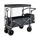 Bollerwagen Faltbar Mit Dach Strandwagen Klappbar Gartenwagen Mit Kippfunktion Handwagen Garten Mit Geländegängigen Transportkarre Faltbar Für Camping, Einkaufen, Sport, Garten(/Black)