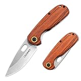 Carimee Klappmesser Kleines Taschenmesser mit Holzgriff für Outdoor Camping, scharfe Klinge, mit Lanyard-Loch, gut für den täglichen Gebrauch