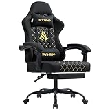 Symino Gaming Stuhl Racing Gamer Stuhl - Ergonomischer Gaming Sessel mit Lendenwirbelstütze, Gaming Chair mit Fußstütze Vintage PU Leder 130KG, Schwarz