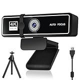 Webcam 4K, UHD Webcam mit Mikrofon & Metall Stativ, Autofokus, 120°Sichtfeld, Lichtkorrektur, Geräuschreduzierende Mikrofon, Plug & Play, USB Kamera PC für konferenz, Streaming, Videoanrufe