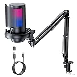 QIUOIO Gaming Mikrofon Mit Arm - RGB Podcast Mikrofon für PC, Streaming, PS4/PS5/MAC - USB Microphone