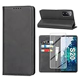 Handyhülle für Samsung Galaxy S20 Hülle mit Panzerglas Schutzfolie, Schutzhülle S20 Leder Wallet Kartenfach Standfunktion Stoßfest Klapphülle Hüllen Galaxy S20 6.2 Zoll Case Cover Klappbar (Schwarz)