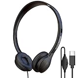 1 Packung Kabelgebundene Kopfhörer, Leder, USB-C, On-Ear, Lautstärkeregler, kompatibel mit Telefon, Tablet, Laptop, PC für Schule, Klasse, Meeting, Konferenz, Test, Schwarz