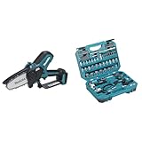 Makita DUC101Z Akku-Astsäge 18V (ohne Akku, ohne Ladegerät) & E-10899 Handwerkzeug-Set, 76-teilig