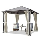 TOOLPORT Gartenpavillon 3x3 m mit Stahldach - Hardtop Pavillon mit 4 Seitenteilen und Moskitonetzen in Cream