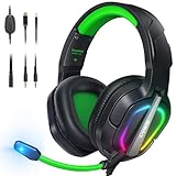 Krysenix PG2 RGB Gaming Headset für PS4/PC/Xbox, PS5 Headset mit Mikrofon, Gaming Kopfhörer mit Mikrofon, Noise Cancelling Kopfhörer mit 3.5mm Klinke Schwarz/Grün