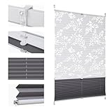 Sekey Plissee Doppelplissee Day+Night Verdunkelung ohne Bohren verspannt Lichtschutz Klemmfix Lichtdurchlässig Ausbrenner-Muster 50x130cm Druck & Grau