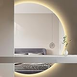 Dijateman HD Einstellbar Hinterleuchteten Badezimmerspiegel, mit Touch-Schalter, 90-130cm Groß Rahmenloser Halbkreis Ganzkörperspiegel, Explosionsschutz(Right Semicircle,120 * 80cm)