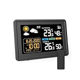 Wetterstation Funk mit Außensensor Nur mit Netzbetrieb, DCF Funkuhr Weather Station Digital Funkuhr Innen und Außen Thermometer Hygrometer mit Wettervorhersage, Funkthermometer Atmosphärendruck