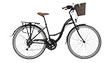 LUCHS 28' Zoll Feline Hollandrad MIT RATTANKORB – Hollandrad, Cityrad mit 21 Gängen & Rattankorb, Damenfahrrad/Cityrad/Holland 50cm Rahmenhöhe // Schwarz/Braun