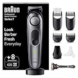 Braun Barttrimmer Series 7, Trimmer Herren, 40 Einstellungen, Ladestation, Reiseetui, Bartschablone, 100 Min. kabellose Laufzeit, BT7420
