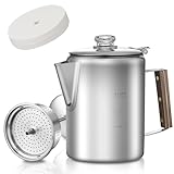 shoxil Kaffeeperkolator mit 100 Kaffeefiltern, 9 Tassen, langlebiges Edelstahlmaterial, Camping-Kaffeekanne, Kaffee auf Feuer, Grill oder Herd, ideal für Zuhause, Camping