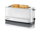 SEVERIN Automatik-Langschlitztoaster, 4 Toast, Automatik-Toaster mit Brötchenaufsatz, Edelstahl Toaster zum Toasten, Auftauen und Erwärmen, 1.400 W, weiß / grau, AT 2234