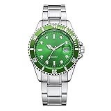 Herren Uhr Edelstahl Analog Uhren Kalender Stahl Quarzuhr Sport Chronograph Armbanduhren für Männer Elegantes Quarzuhr Geschenke (Grün)