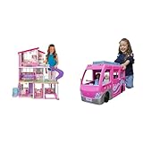 Barbie Puppenhaus, Barbie Traumvilla (ohne Barbie Puppe), komplett möbliert & Dream Camper Van (75 cm) mit 7 Spielbereichen, inkl. Barbie Pool und Rutsche