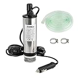 Edelstahl Transfer Pumpe 12V Φ51mm Wasserpumpe Tauchpumpe für Auto Diesel Öl Heizöl Wasser Kraftstofftransfer Pumpe mit Zigarettenanzünder, Herausnehmbarem Filter, 3m Kabel +PVC Transparenter Schlauch