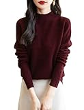 Chanyarn 100% Merinowolle Pullover Damen Winter Stehkragen First-Line Ready to Wear Langarm nahtlosem Strickpullover (Dunkelrot,L)