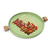 Grillpfanne, Grillpfannen für Außengrill, runde Antihaft- ohne Rauch | Camping Kochen flach mit Griff für Fleisch, Fisch und