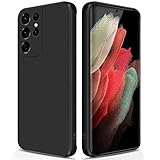 GiiYoon Hülle Kompatibel mit Samsung Galaxy S21 Ultra, Hochwertiges Liquid Silicone Case, Rundumschutz Handyhülle, Kratzfestes Weiches Mikrofaserfutter- Schwarz