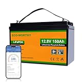 ECO-WORTHY LiFePO4 12V 150Ah Bluetooth, 1920Wh Lithium Batterie 12V 150ah mit Low Temperature Schutz und Max. 15000 Zyklens,LiFePO4 Batterie für Wohnmobil,Boot,Solarpanel