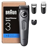 Braun Barttrimmer Series 3, +4 Zubehörteile, 40 Längeneinstellungen, ultrascharfe Klinge, BT3525, Grau