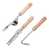 AVCXEC Unkrautjäter mit Stiel, 3 Stück Manueller Unkrautstecher Weeder, Hand Unkrautstecher Weeder Edelstahl, Garden Hand Weeder, Manueller Unkrautstecher für Garten Jäten, Umpflanzen, Entwurzeln