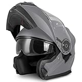 VINZ Santos Klapphelm mit Sonnenblende | ECE 22.06 & PINLOCK vorbereitet | Motorrad Helm Integralhelm | Motorradhelm Klappbar | In Gr. XS-XXL | Matt Titanium