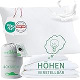 Welldora Premium Kopfkissen 40x80 höhenverstellbar | 100% Daunenfasern & Federn | Ergonomische Innovation: anpassbar fest bis weich | Kissen fachärztlich geprüft, Oeko-Tex Zertifiziert in Deutschland