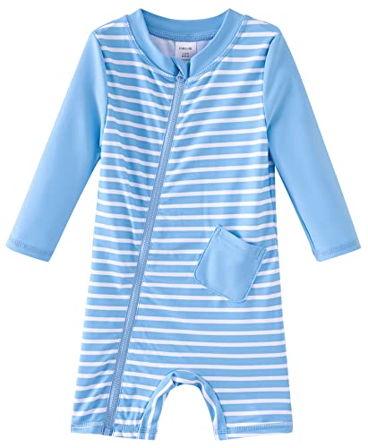 UMELOK Baby Badeanzug Jungen Einteilige Schwimmanzug UV Schutz 50+ Badeanzug Blauer-Streifen,9-12M