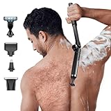 SH-RuiDu Elektrischer Rückenrasierer für Männer, 4-in-1 Herren-Körperhaarschneider, IPx6, wasserfest, kabellos, wiederaufladbar, mit verstellbarem Verlängerungsgriff für Körper, private Teile, Bart,