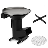 Onlyfire Outdoor Raketenofen 3 in 1 Multifunktionaler Campingkocher mit Grillrost und Grillplatte für Zelten, Kochen