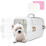 Robuste Transportbox für Hunde und Katzen – Zwei Türen (Oben und vorne), Gittertür aus Kunststoff, atmungsaktiv, für Haustiere bis 10 kg, ideal für Reisen, Wandertouren, CTierarztbesuche (Weiß)