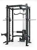 Atletica R8 Commander | Power Rack | Inklusive Smith Machine und Latzug-Anbau mit 125kg Gewichtsblock | Weight Stack | Ergo Latzuggriff | Leg Blocker | J-Hooks und Safety Spotter