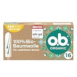 o.b. Organic Normal (16 Stück), Tampons aus 100% Bio Baumwolle mit geschwungenen Rillen für mittlere/stärkere Tage, für zuverlässigen und natürlichen Schutz während der Periode