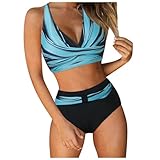 Damen Badeanzug,Damen Bikini Set Spaghetti Push Up Bustier Bikini Bademode Sexy Push Up mit Kordelzug Frau Batik Zweiteiler Badeanzug Swimsuit