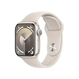 Apple Watch Series 9 (GPS, 41 mm) Smartwatch mit Aluminiumgehäuse und Sportarmband S/M in Polarstern. Fitnesstracker, Blutsauerstoff und EKG Apps, Always-On Retina Display, Wasserschutz