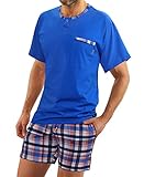 sesto senso Herren Schlafanzug Kurz Pyjama Baumwolle Kurzarm T-Shirt Pyjamahose Zweiteilig Set hell blau neon 4XL Jasiek Chaber