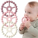 3 Stück Ring Beißring Baby Säugling Spielzeug, Baby Essentials, Silikon Beißring Spielzeug für Babys 0-6 Monate, Kleinkind Beißring 6-12 Monate 12-24 Monate, Säuglingszahnentlastung, Lila Rosa Weiß