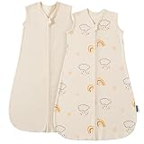 PewinGo Baby Schlafsack 0.5 TOG 2PCS aus Bio-Baumwolle für Neugeborene 0-6 Monate, Oeko-TEX Zertifiziert mit Doppelreißverschluss, Weich & Atmungsaktiv, Maschinenwaschbar (Beige)