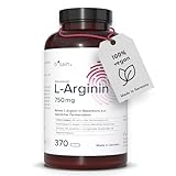 b'sain L-Arginin Kapseln 750 mg. 370 vegane Kapseln und 3000mg reines L-Arginin in Basenform aus pflanzlicher Fermentation pro Tagesdosis (4 Kapseln). Frei von Gluten, Laktose und Soja